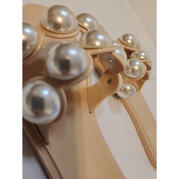 Asos Sz 7 Clear Jelly Slip On Flip Flops Flats Slides Pink Pearls - Picture 8 of 10